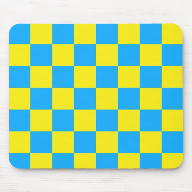 Yellow Blue Chequered Check Pattern Mouse Mat (Front)