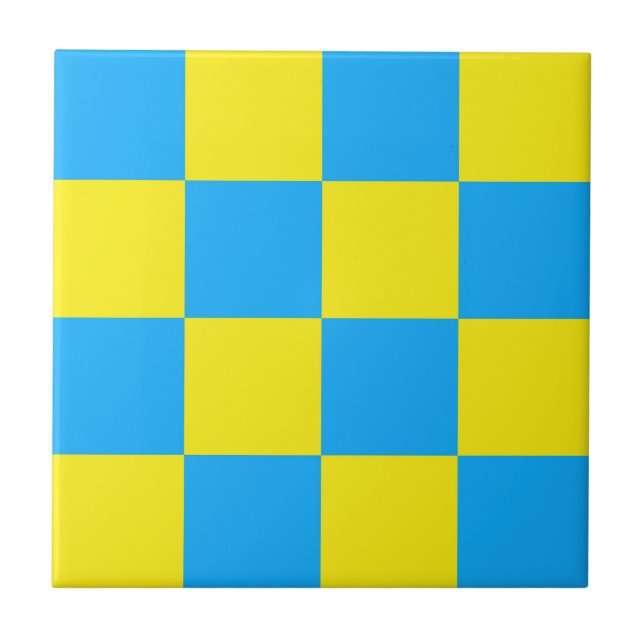 Yellow Blue Chequered Check Pattern Tile (Front)