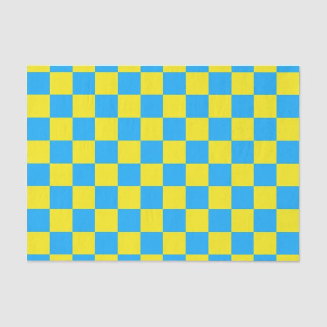 Yellow Blue Chequered Check Pattern Tissue Paper (Front)