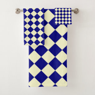 Yellow Blue Chequered Diamond Pattern Bath Towel Set