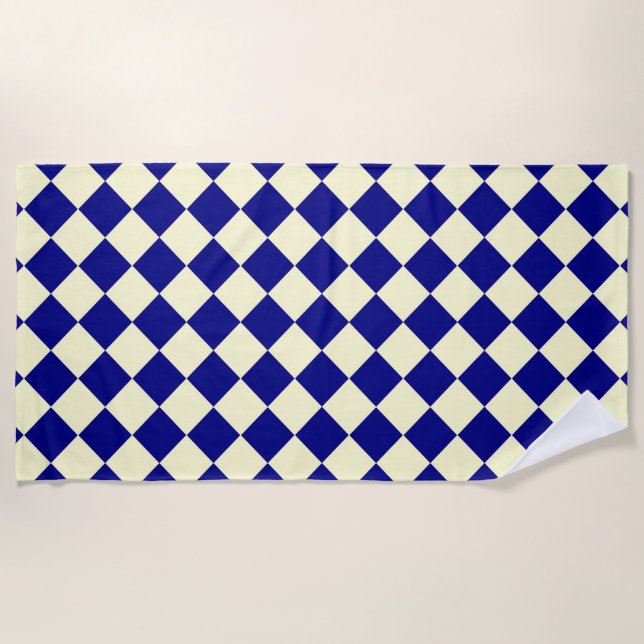 Yellow Blue Chequered Diamond Pattern  Beach Towel (Front)