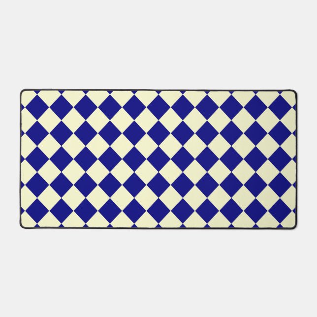 Yellow Blue Chequered Diamond Pattern  Desk Mat (Front)