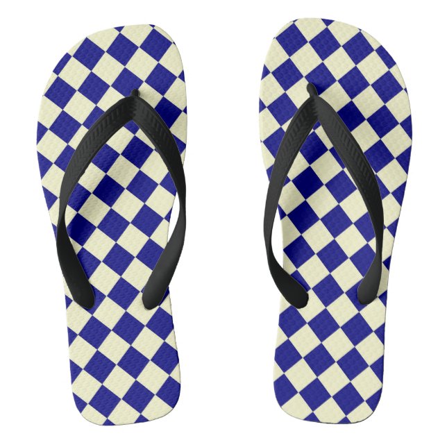 Yellow Blue Chequered Diamond Pattern  Flip Flops (Footbed)