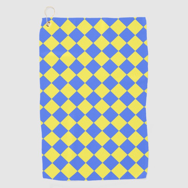Yellow Blue Chequered Diamond Pattern Golf Towel (Front)