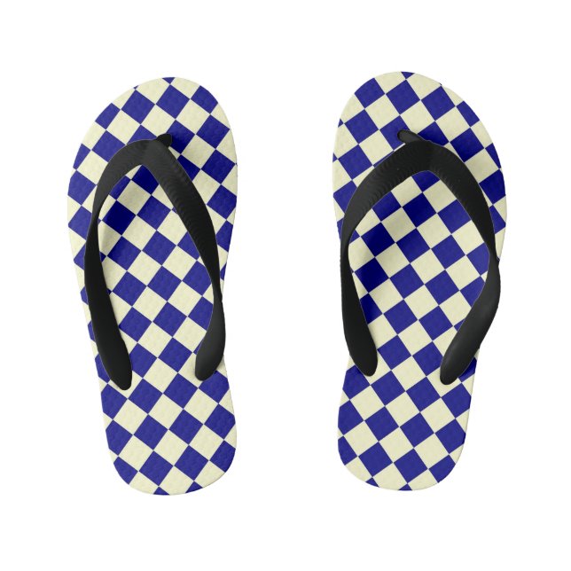 Yellow Blue Chequered Diamond Pattern  Kid's Flip Flops (Footbed)