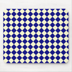 Yellow Blue Chequered Diamond Pattern Mouse Mat