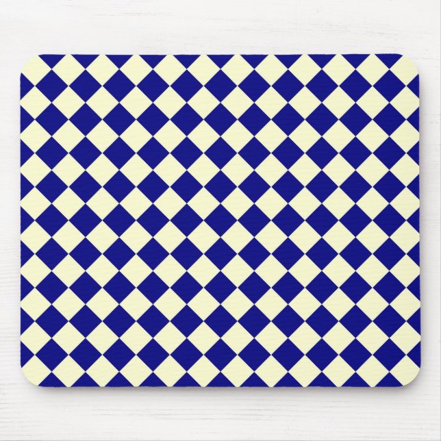 Yellow Blue Chequered Diamond Pattern  Mouse Mat (Front)