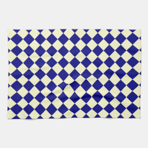 Yellow Blue Chequered Diamond Pattern Tea Towel