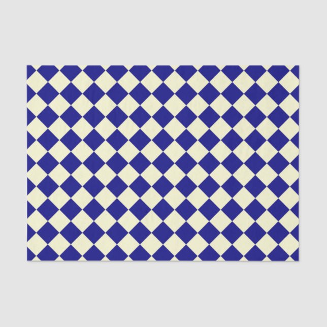 Yellow Blue Chequered Diamond Pattern Tissue Paper (Front)