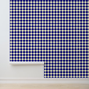 Yellow Blue Chequered Diamond Pattern Wallpaper