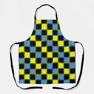 Yellow blue chequered geometric pattern  apron