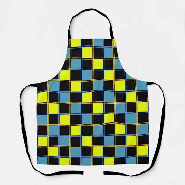 Yellow blue chequered geometric pattern  apron (Front)