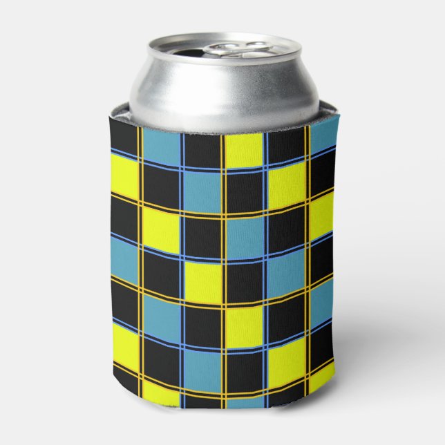 Yellow blue chequered geometric pattern can cooler (Can Front)