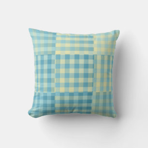 Yellow Blue Chequered Patchwork Pattern Cushion
