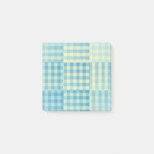 Yellow Blue Chequered Patchwork Pattern Post-it Notes