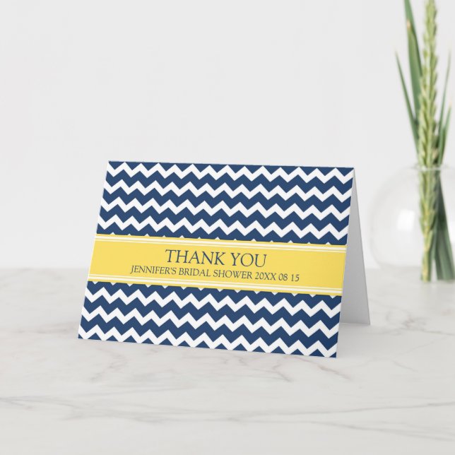 Yellow Blue Chevron Bridal Shower Thank You Card (Front)