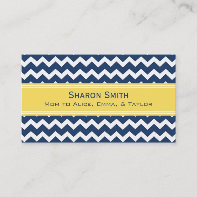 Yellow Blue Chevron Retro Mum Calling Cards (Front)
