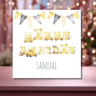 Yellow & Blue child's Construction Birthday Card