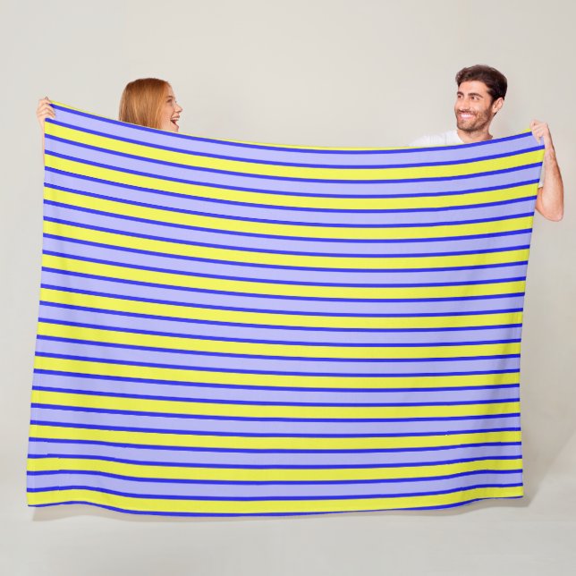 Yellow, Blue Colours Stripes Fleece Blanket (In Situ)