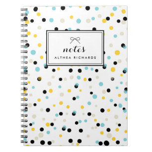 Yellow & Blue Confetti Dots Pattern Personalised Notebook
