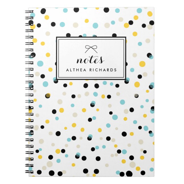 Yellow & Blue Confetti Dots Pattern Personalised Notebook (Front)