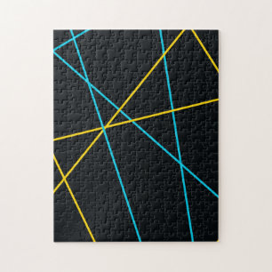 Yellow, Blue, cool, trendy, urban, modern lines Jigsaw Puzzle