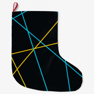 Yellow, Blue, cool, trendy, urban, modern lines Large Christmas Stocking