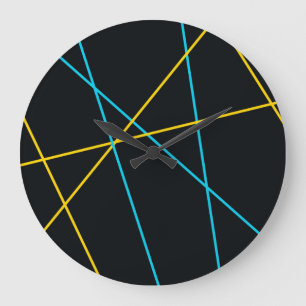 Yellow, Blue, cool, trendy, urban, modern lines Large Clock