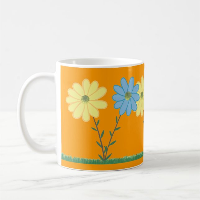 Yellow & Blue Daisy Flowers Custom Mugs (Left)