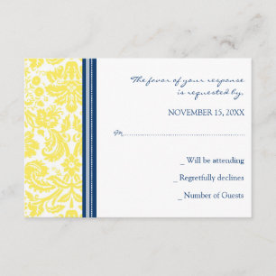 Yellow Blue Damask RSVP Wedding Card