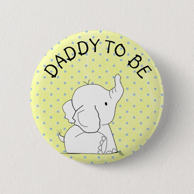 Yellow & Blue Elephant Baby Shower Pin Dad to be (Front)