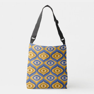 Yellow Blue Eye Art Deco Geometric Pattern Crossbody Bag