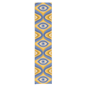 Yellow Blue Eye Art Deco Geometric Pattern Short Table Runner