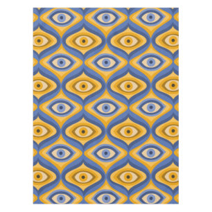 Yellow Blue Eye Art Deco Geometric Pattern Tablecloth