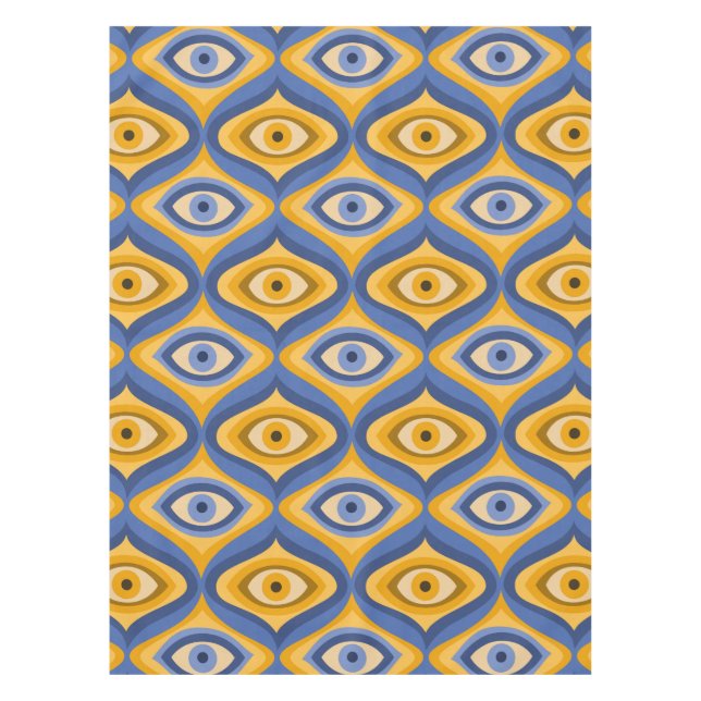 Yellow Blue Eye Art Deco Geometric Pattern Tablecloth (Front)