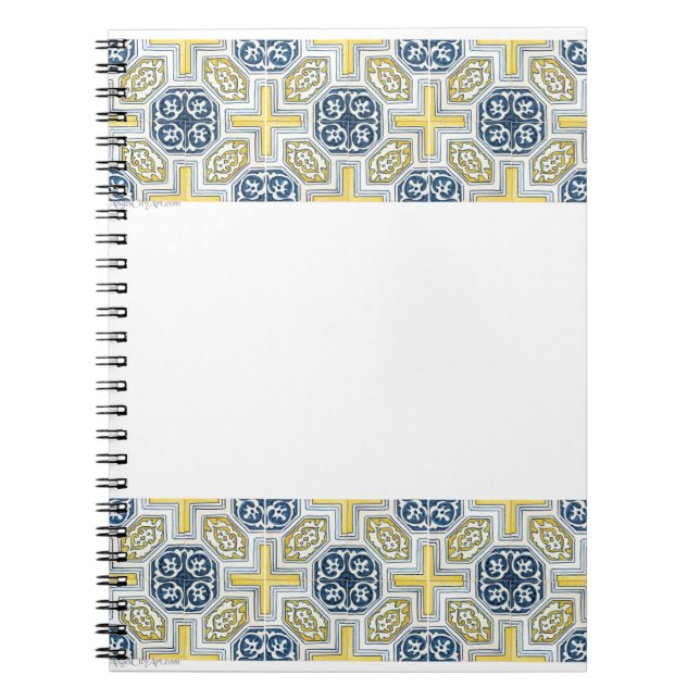 Yellow Blue Faux Geometric Tile Art Notebook (Front)