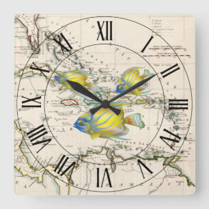 Yellow & Blue Fish ~ West Indies ~ Caribbean Sea ~ Square Wall Clock