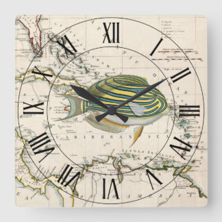 Yellow & Blue Fish ~ West Indies ~ Caribbean Sea ~ Square Wall Clock