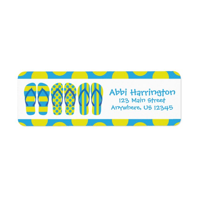 Yellow & Blue Flip Flops Return Address Labels (Front)