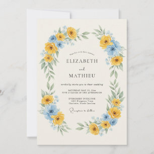 Yellow Blue Floral Arch Wedding Invitation