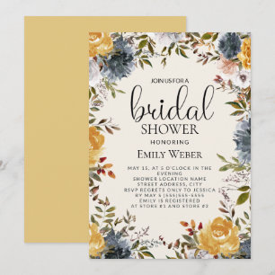Yellow Blue Floral Bridal Shower Invitation