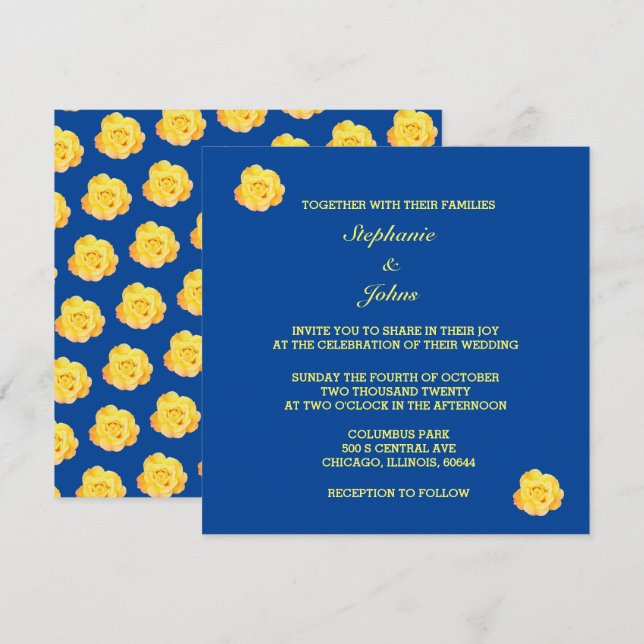 Yellow Blue Floral Garden Elegant Classy Wedding (Front/Back)
