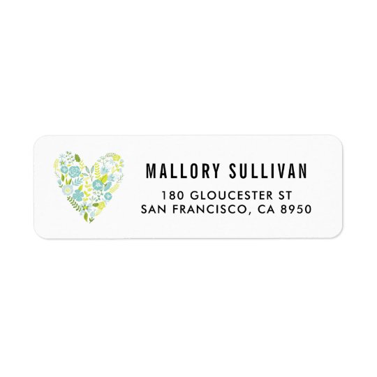Yellow & Blue Floral Heart Cluster Address Label