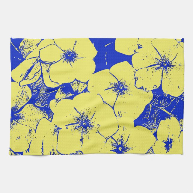 Yellow Blue Floral Motif Tea Towel (Horizontal)