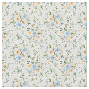 Yellow Blue Floral Pattern Cotton  Fabric