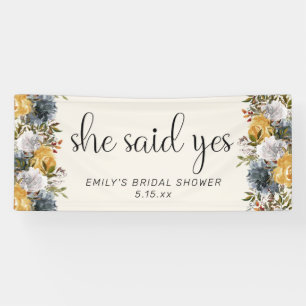 Yellow Blue Floral She Said Yes Bridal Shower Banner