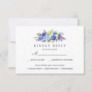 Yellow Blue Floral Wedding  RSVP MEAL option