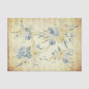 yellow blue flowers   vintage music sheet