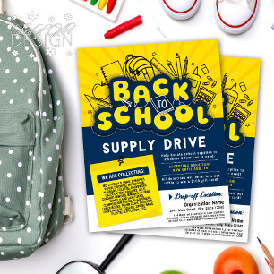 Yellow & Blue Fun Back To School Supply Drive Ad Flyer