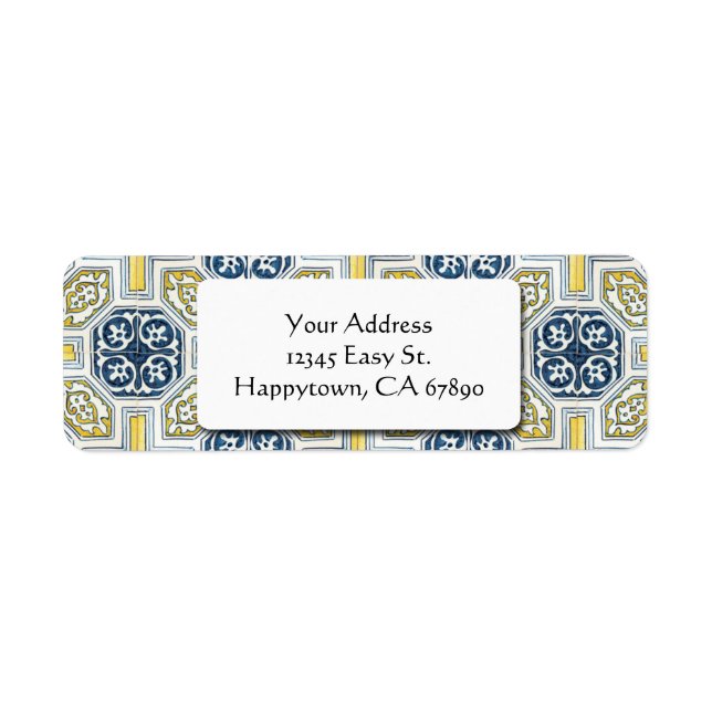 Yellow Blue Geometric Tile Custom Address Labels (Front)